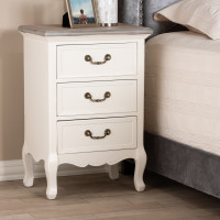 Baxton Studio JY17B092-White-NS Capucine Antique French Country Cottage Two Tone Natural Whitewashed Oak and White Finished Wood 3-Drawer Nightstand